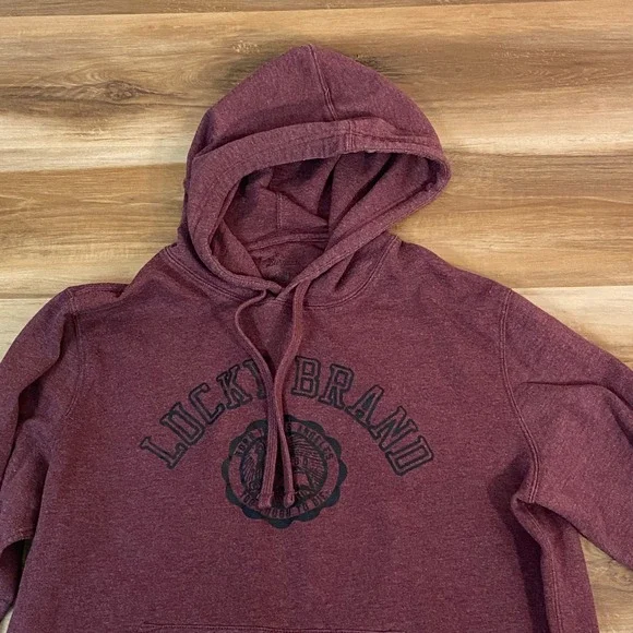 Lucky Brand Hoodie Mens Large Burgundy Pullover Sweatshirt Venice Burnout - Picture 3 of 8